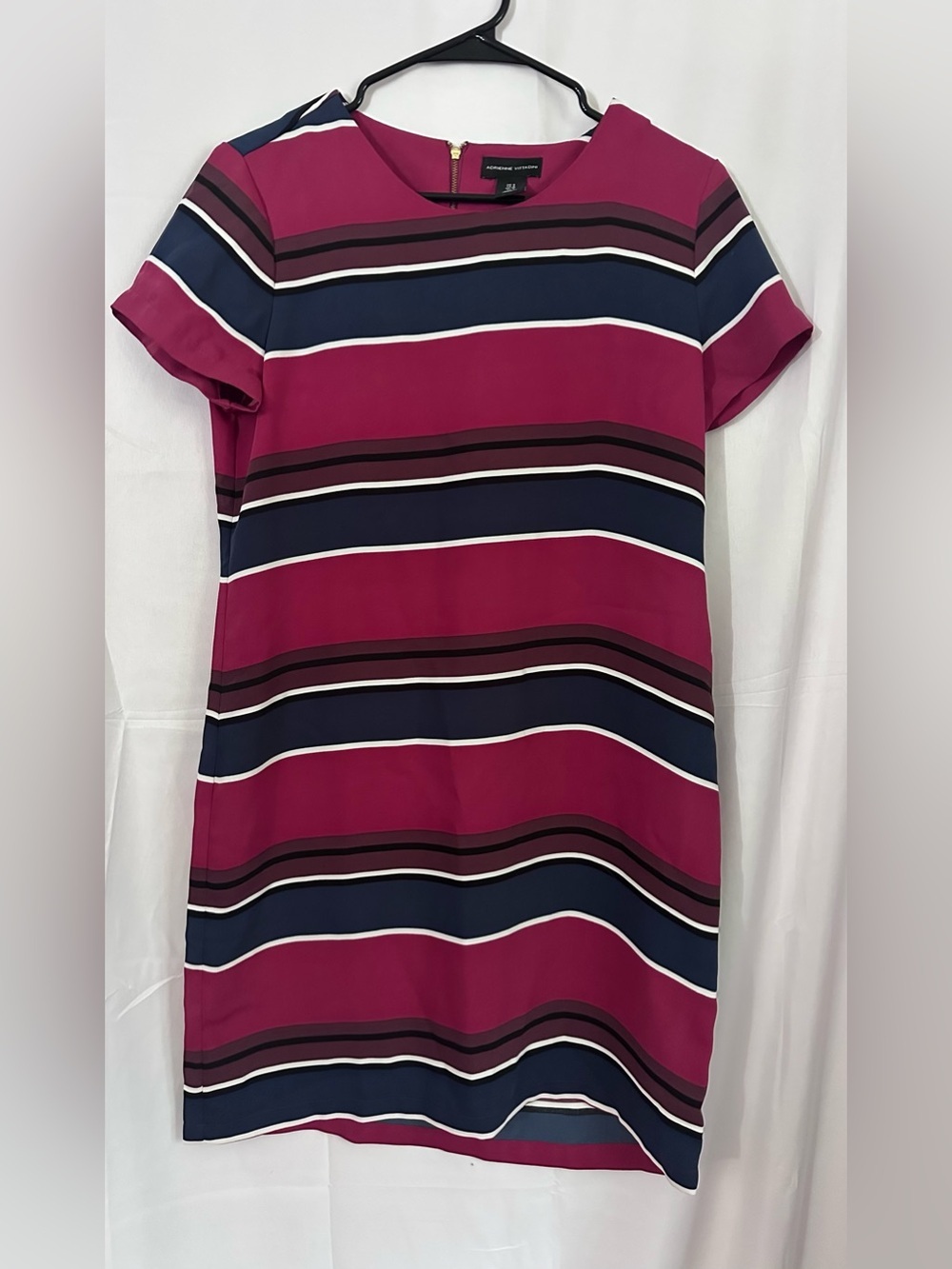 Adrienne Vittadini Magenta, Navy & White Striped Midi Shift Dress